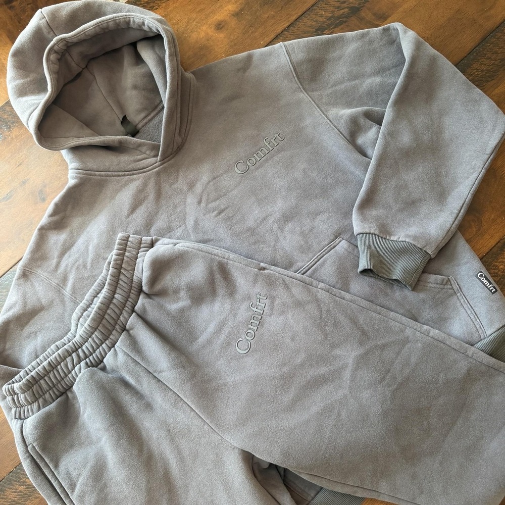 Comfrt Sweatsuit Womens Small Gray Fleece Hoodie Jogger Pants Set Warm Lounge